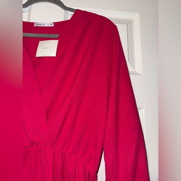 Fraiche by J Long Sleeve Tie Front Dress In Cherry Size Large NWT - Picture 5 of 10